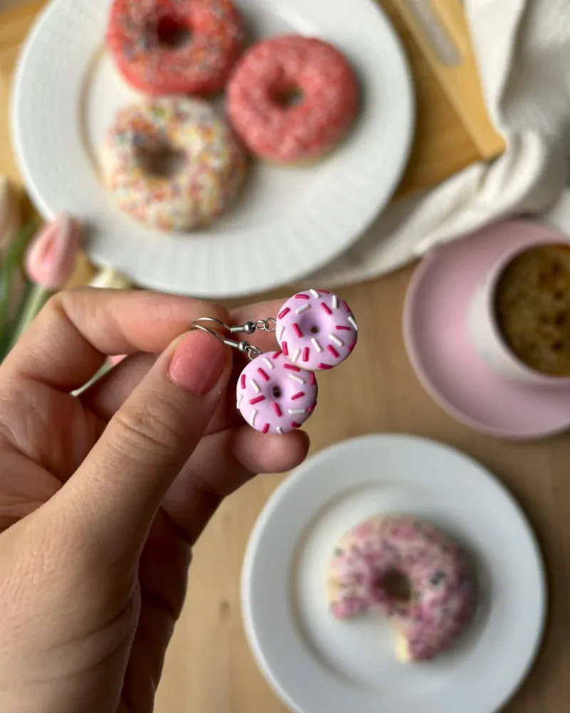 Donuty růžové (visací náušnice)