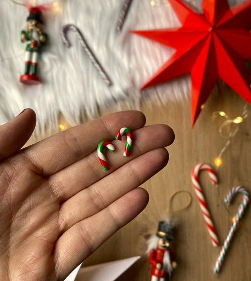 Vánoční lízátka (candy canes) (peckové náušnice)