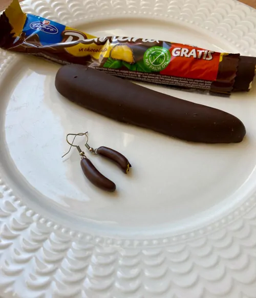 Banány v čokoládě (visací náušnice)