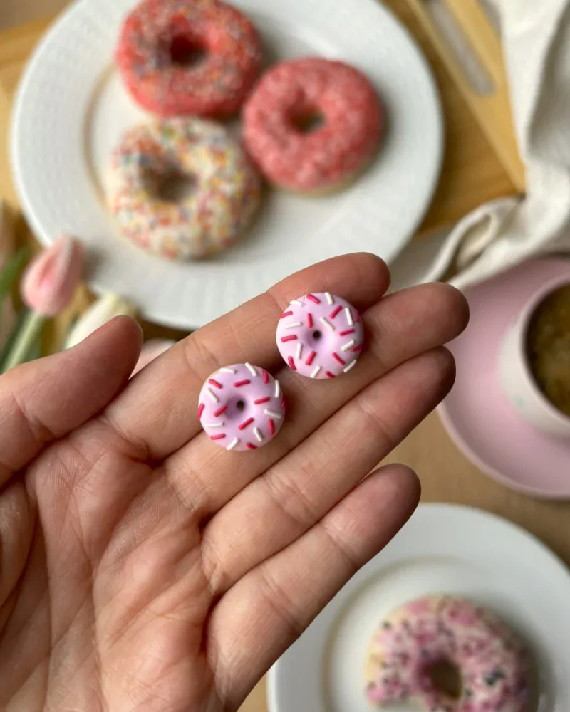 Donuty růžové (peckové náušnice)