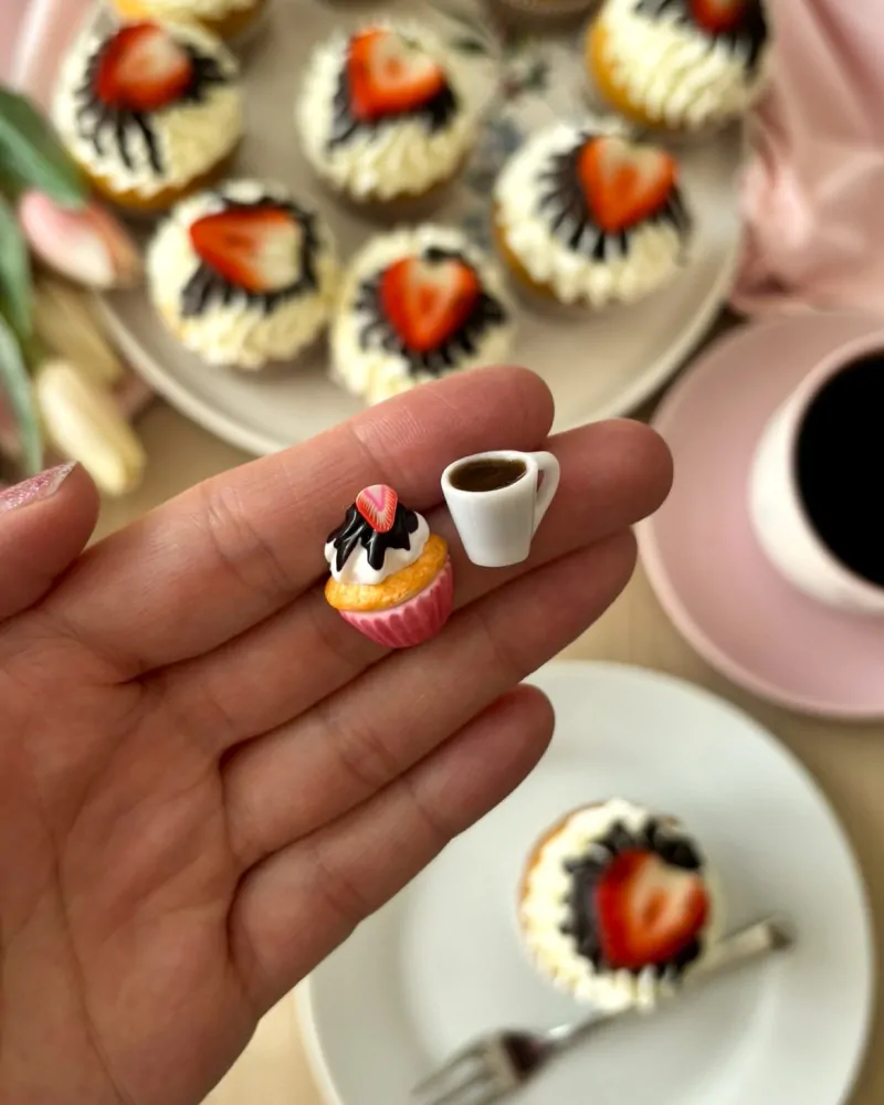 Náušnice DEWEWE cupcake a káva (peckové náušnice)