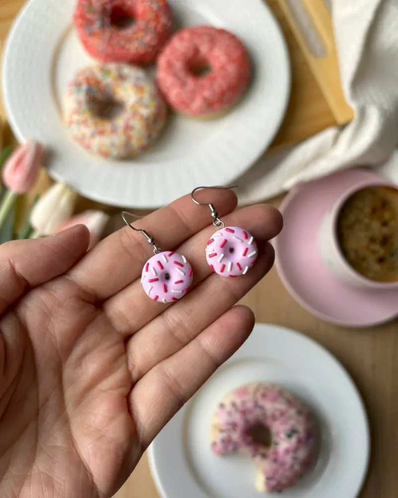 Donuty růžové (visací náušnice)
