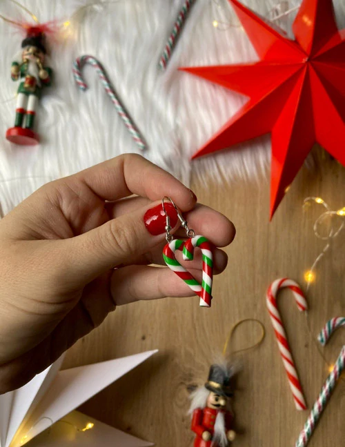 Vánoční lízátka (candy canes) (visací náušnice)