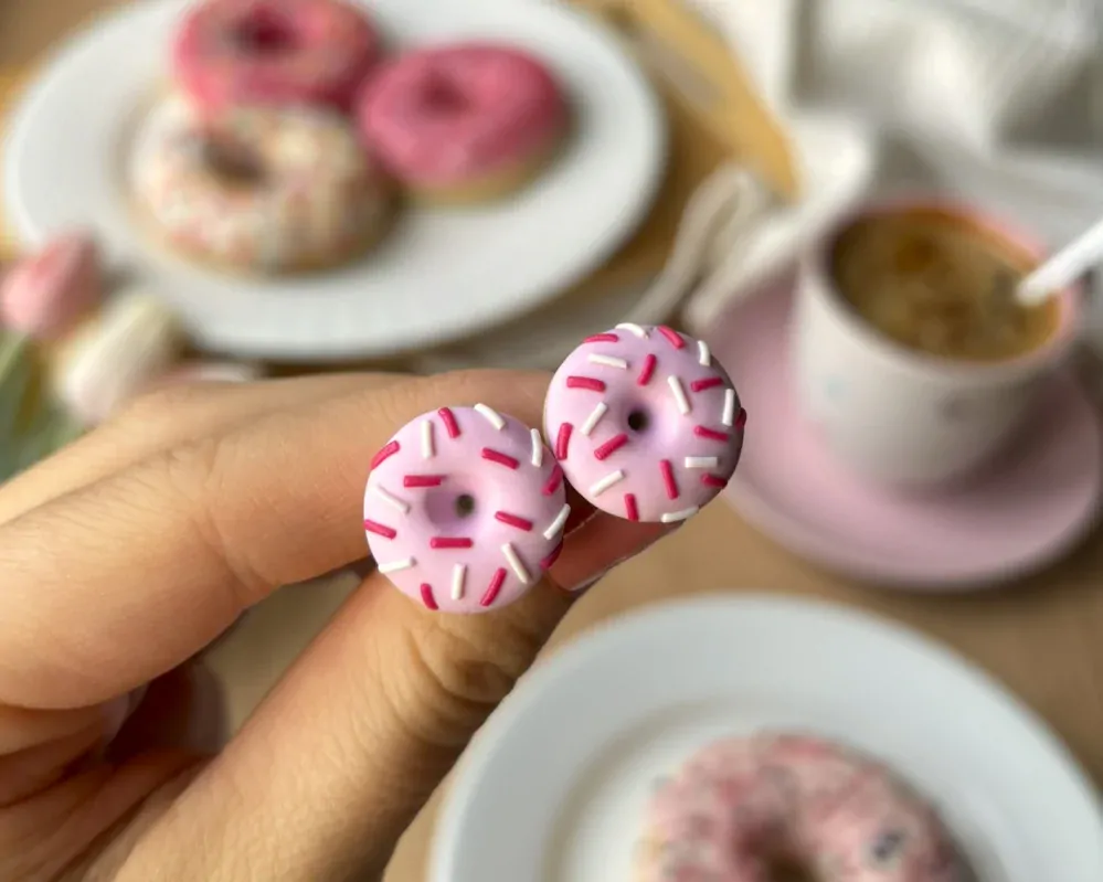 Donuty růžové (peckové náušnice)